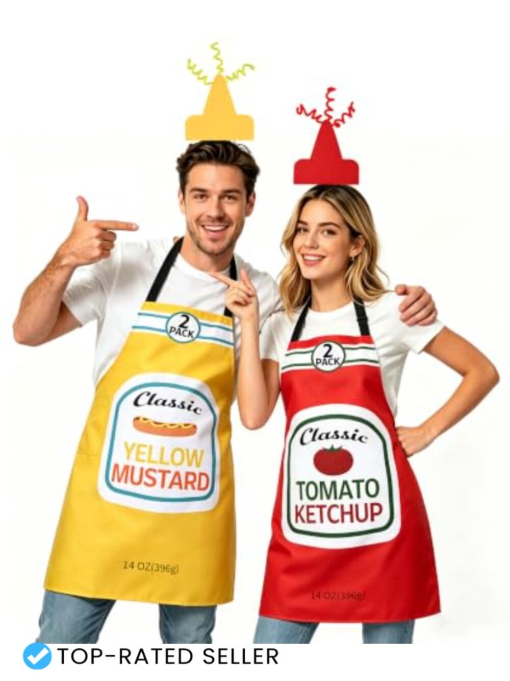 Ketchup and Mustard Couple Halloween Costume Apron Set Adults Polyester